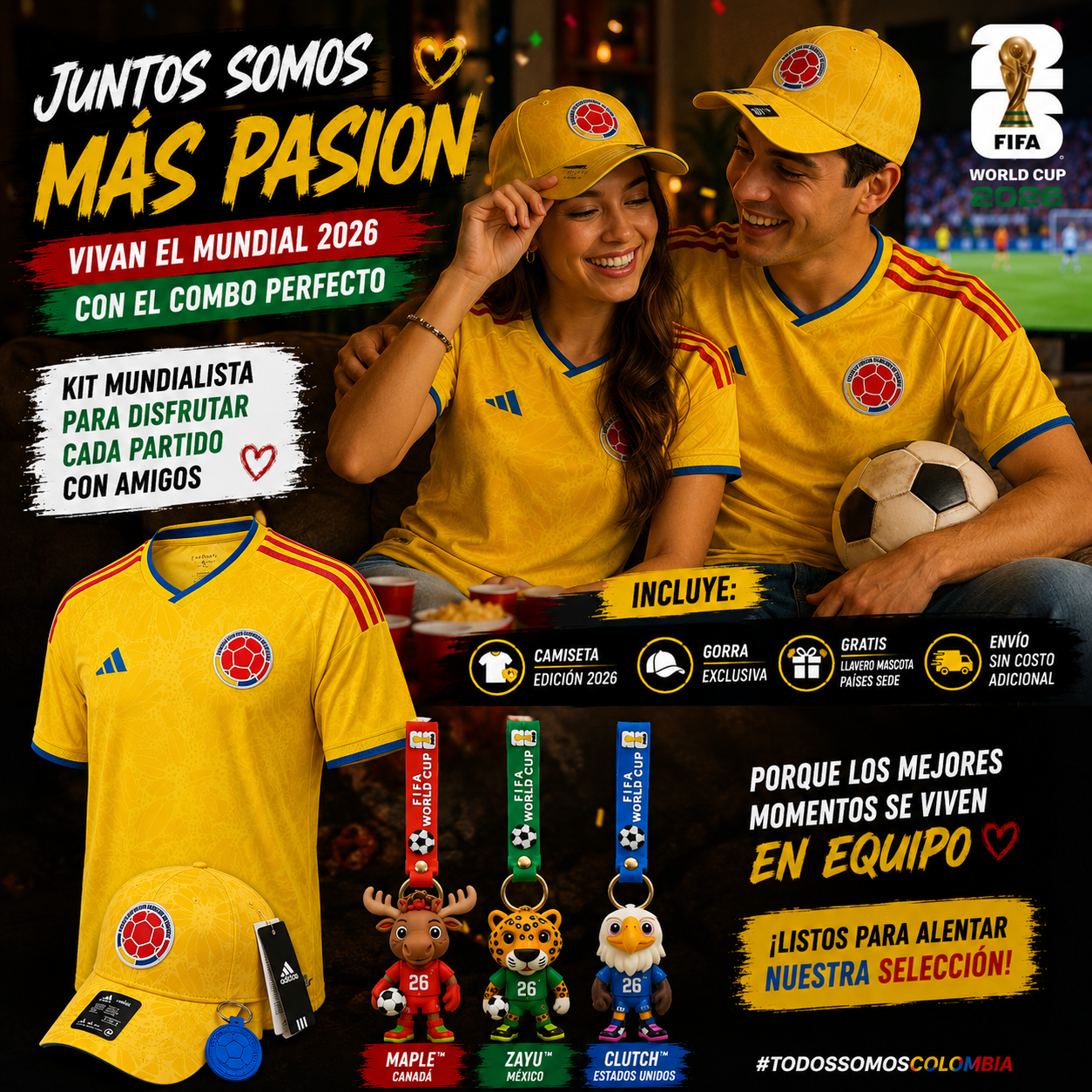 2 SUPER COMBO MUNDIALISTA Camiseta - Gorra - mascota Colombia mundial